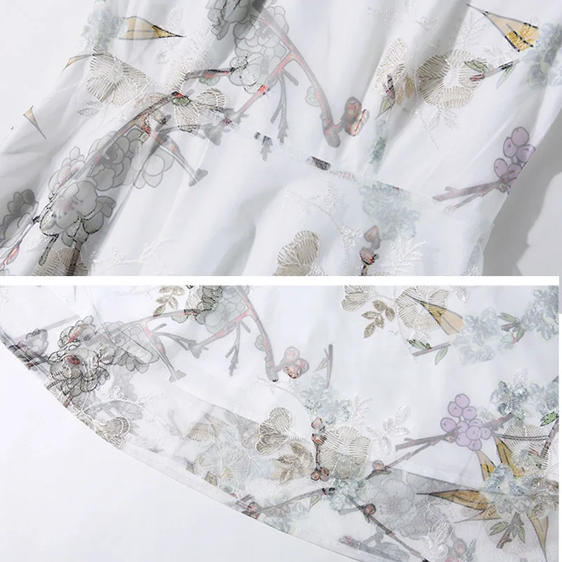 

Willstage summer Floral printed Dress embroidery elegant Party Beach dresses Lace mesh A line Vestidos 2019 Patchwork clothes