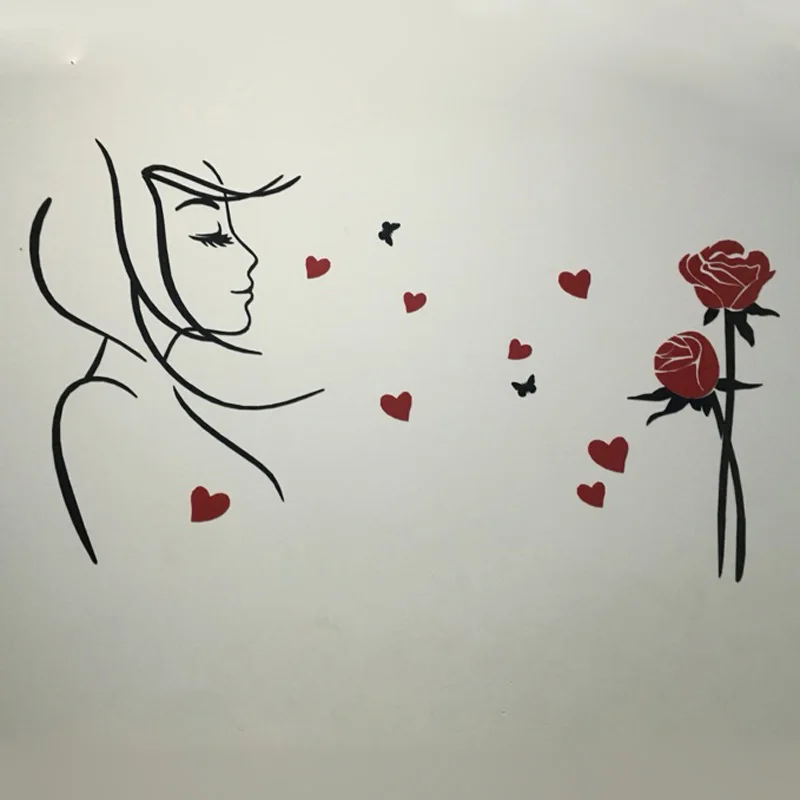 Girl on the Left Девушка и Роза дизайн акриловые наклейки DIY гостиная салон красоты Парикмахерская маникюрный магазин настенные украшения - Цвет: Girl on the Left