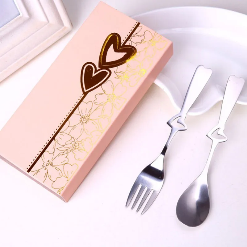 Pink box 10 наборов любовь сердце свадебный любимый подарок идеи ложка и вилка лучшие продажи свадебные сувениры подарки для гостей Свадебная вечеринка украшения - Цвет: Pink box