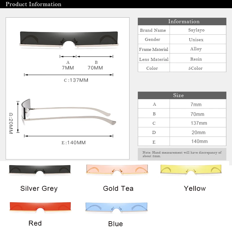 

SAYLAYO New Fashion Personality Sunglasses Square Metal Ocean Color Lens UV400 Protection for Women Men