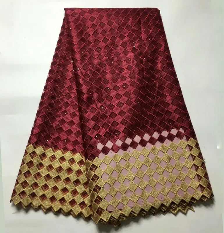 Новое поступление африканская Тюлевая кружевная ткань для шитья белая/винная