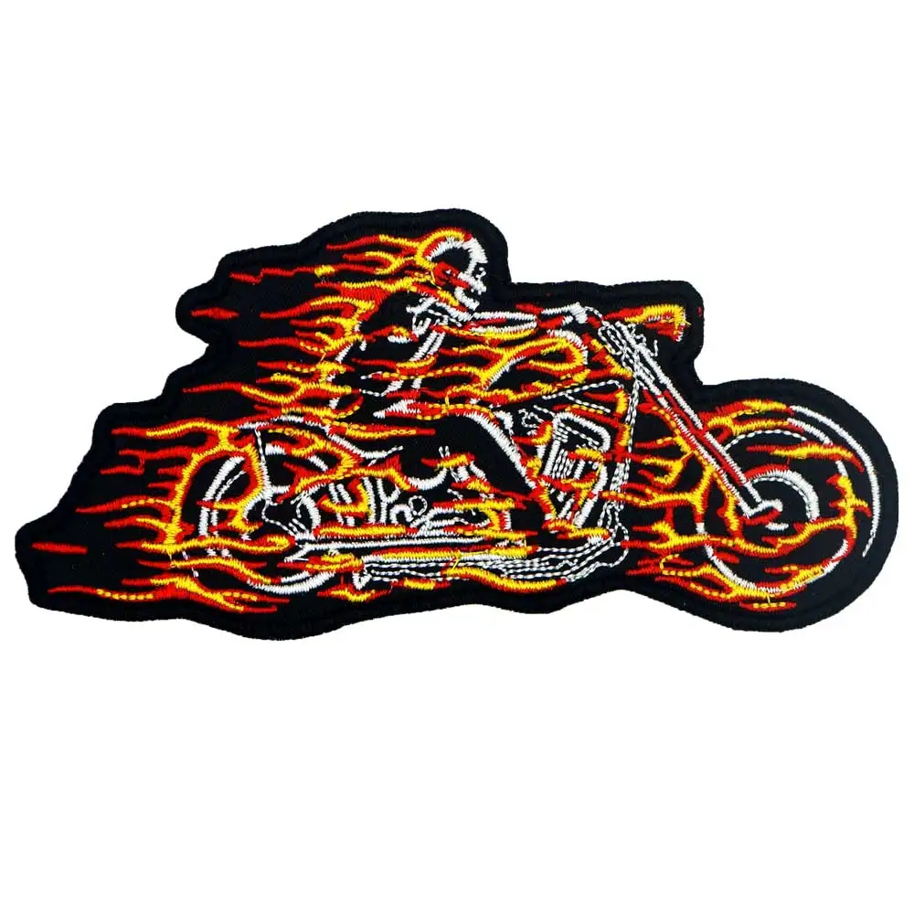 Вышитые нашивки FIRE SKULL для мотоцикла на спине жилет шляпа одежда водитель