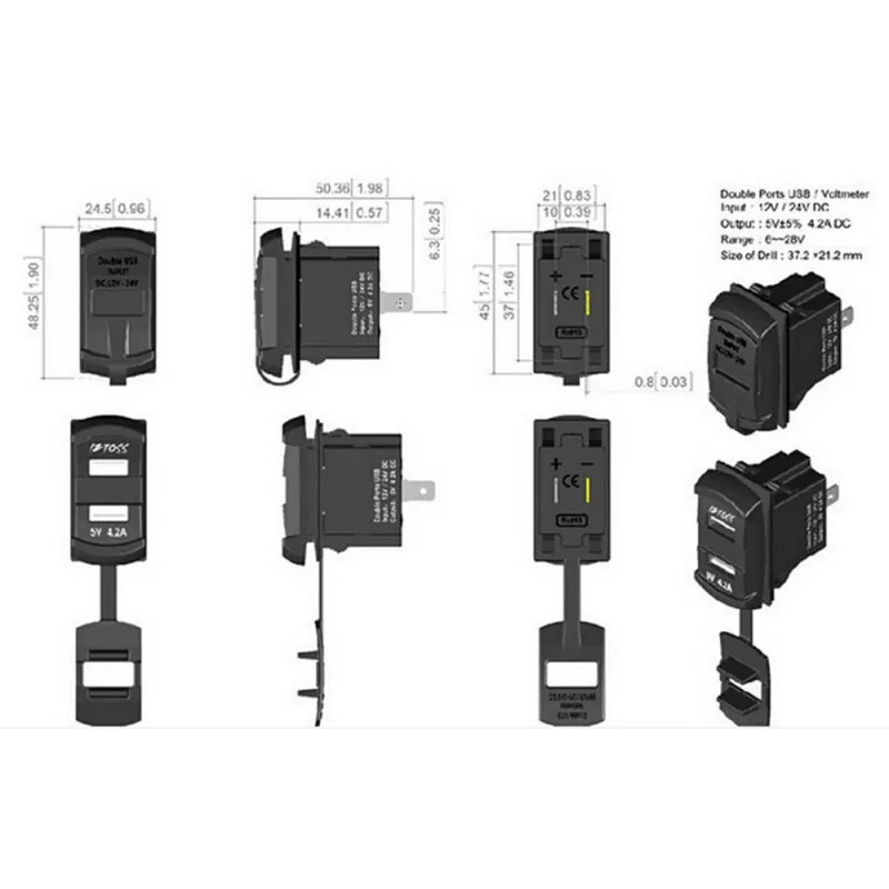 Двойной USB Автомобильная лодка розетка кулисный переключатель панель с Вольтметр напряжения зеленый светодиодный 12 В 24 в