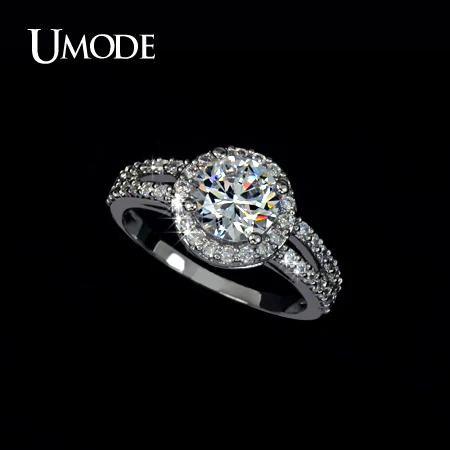 UMODE Halo обручальное кольцо с высшего класса 2ct AAA CZ обручальные кольца ювелирные изделия для женщин Bijoux рождественские подарки AUR0021
