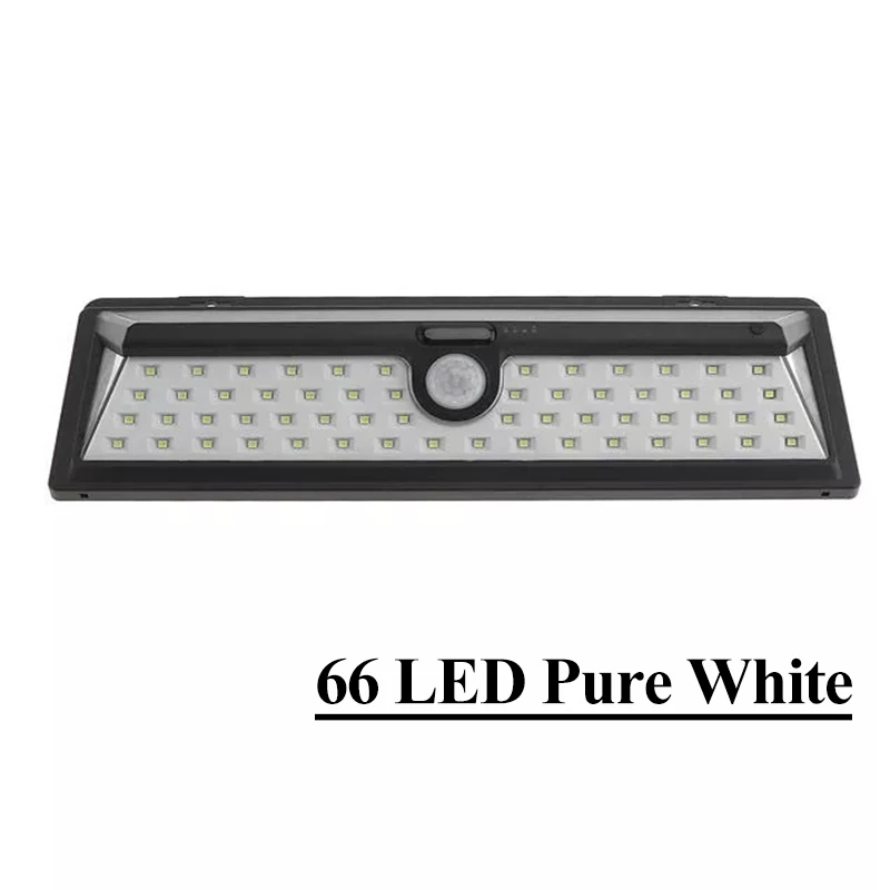 66LED Светодиодный настенный светильник на солнечной батарее с датчиком движения PIR, водонепроницаемый, широкий угол, наружное настенное освещение, садовый разделяемый настенный светильник с 3 режимами - Испускаемый цвет: 66LED