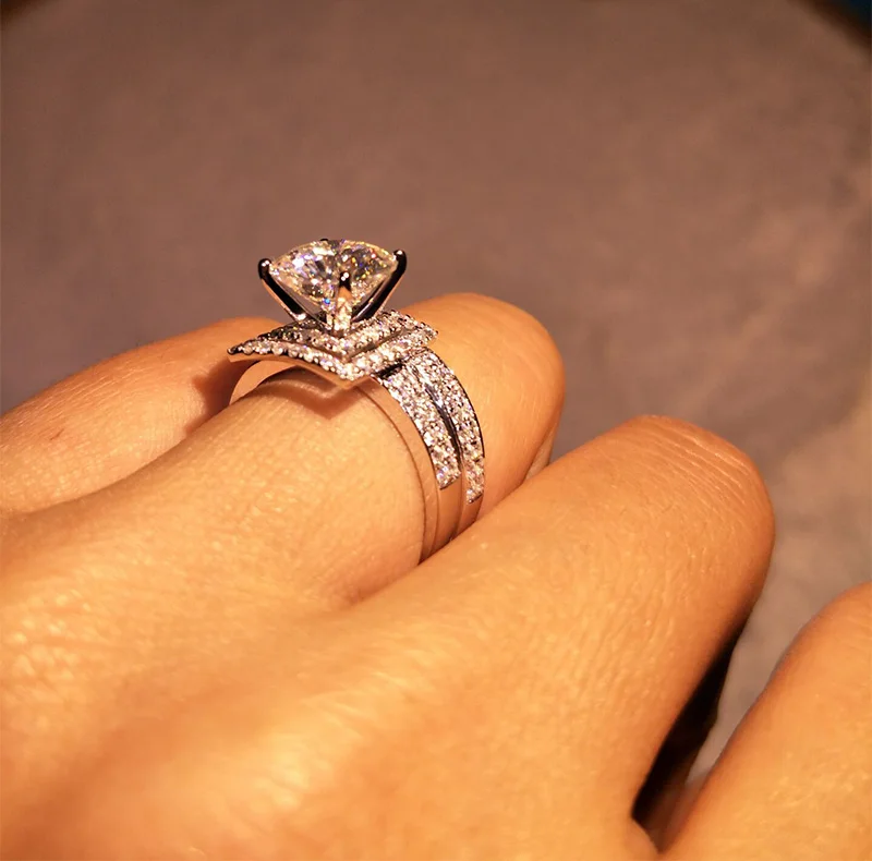 Обручальное 3ct 2 шт кольцо кольцо с муассанитом кольцо с бриллиантом Настоящее 18 к 750 Белое золото D Цвет VVS MO-007