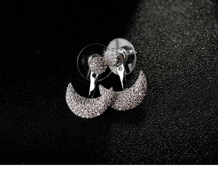 Серьги гвоздики женские серебряные с австрийским кристаллом и цирконом|moon stud
