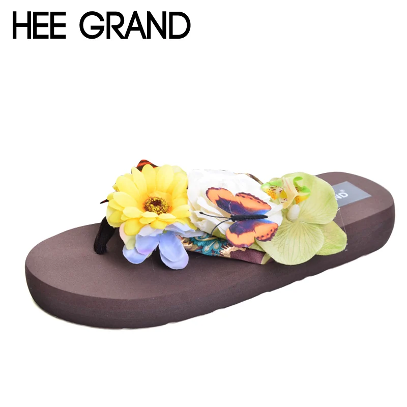 HEE GRAND/2017 г. Летние вьетнамки без застежки повседневная обувь на толстой подошве