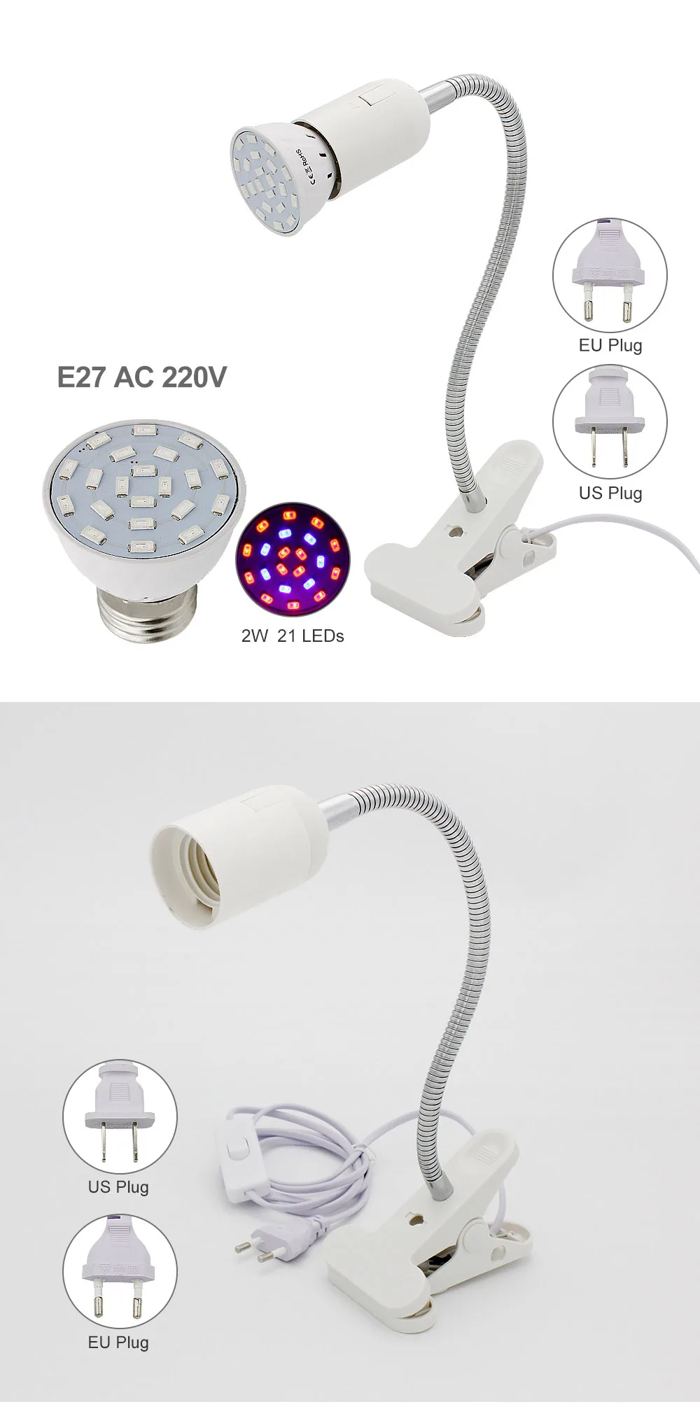 60 126 200 12 Вт светодиодный Grow Light клип Фито E27 2835 5730 SMD лампы для растений-цветочниц на свадьбе, для гидропоники системы Крытый садовый парник