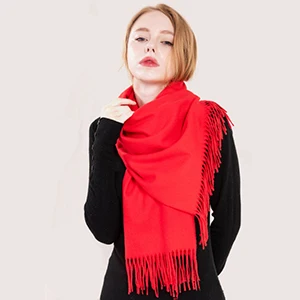Red Модный розовый/красный/фиолетовый однотонный зимний шарф, женские шарфы, зеленый кашемировый женский шарф, Длинные теплые женские пашмины шали - Цвет: Red