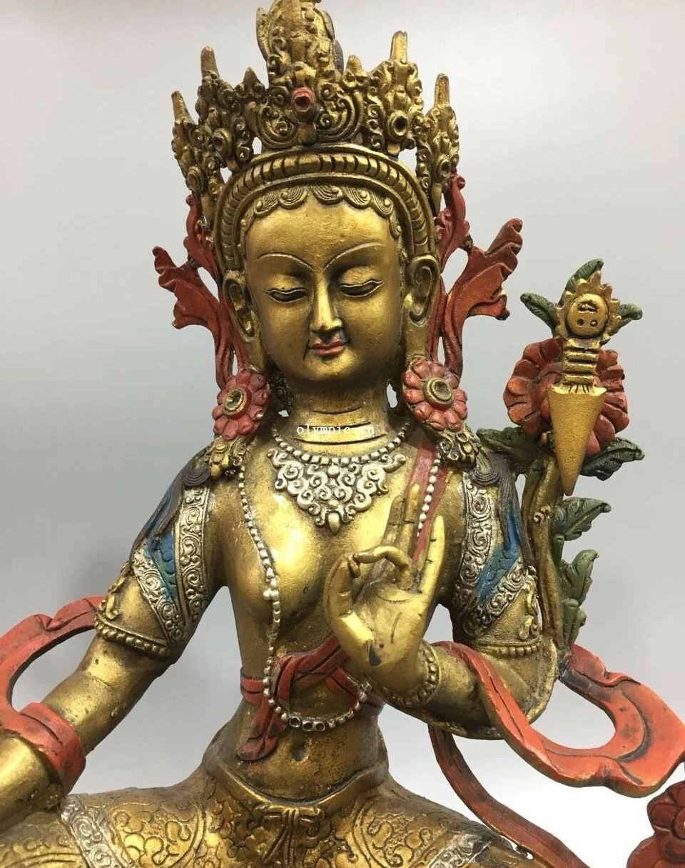 14'' bronze copper gold silver carved buddhism Avalokitesvara White tara statue | Дом и сад