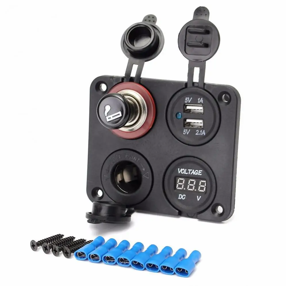 

Автомобильное зарядное устройство с двумя USB-портами 12 В + Вольтметр + гнездо прикуривателя с зажигалкой