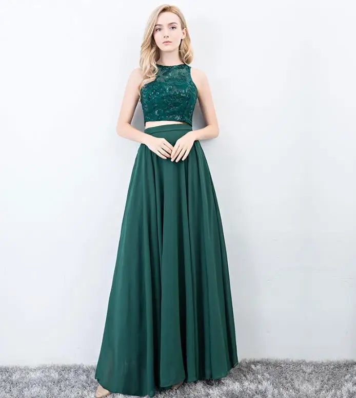 dark green Vestido madrinha ГОРЯЧАЯ овальным вырезом с блестками; кружевное платье; шифоновое платье 2 шт. темно-зеленые платья для подружки невесты пол Длина свадебное платье - Цвет: dark green