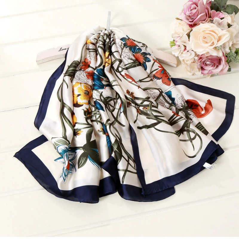 Оптовая продажа. Элегантный женский Шелковый платок накидка с цветочным принтом.
