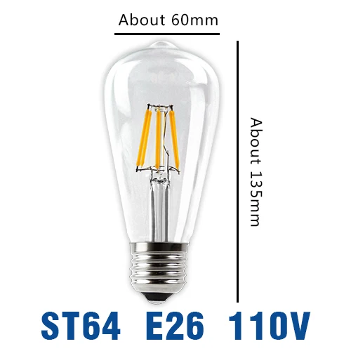 ST64 Bulb E26 110V Светодиодный лампочка накаливания E27 E14, винтажная лампа Эдисона 220 В, 110 В, ретро светильник в виде свечи, глобус, ампула, светильник ing COB, домашний декор с регулируемой яркостью - Испускаемый цвет: ST64 Bulb E26 110V