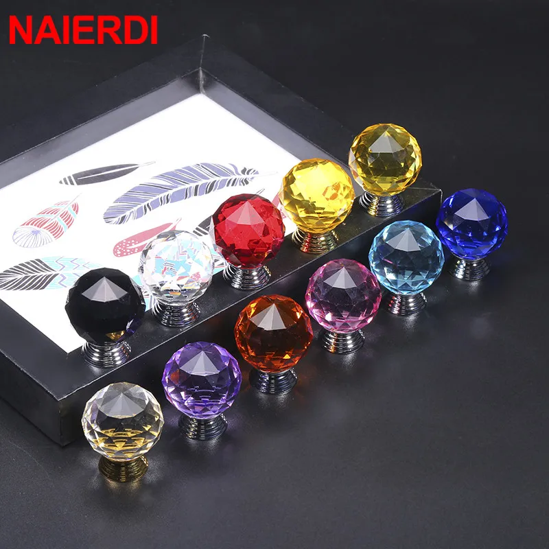 NAIERDI Красочные Хрустальные стеклянные ручки для шкафа хрустальные шариковые