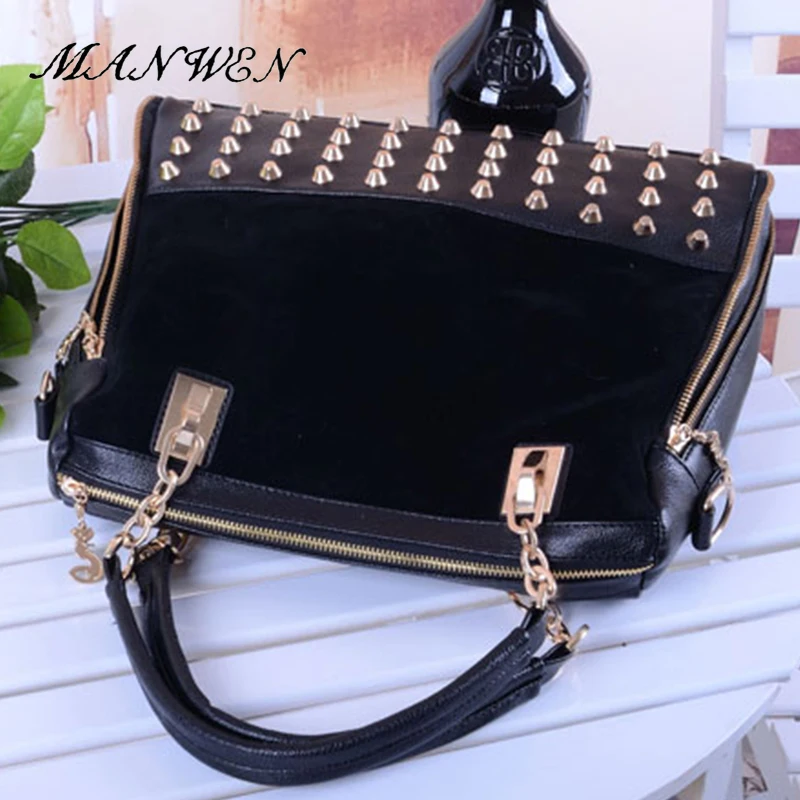 Заклепки Винтаж PU кожаные женские сумки моды сумка Для женщин больше Сумки с