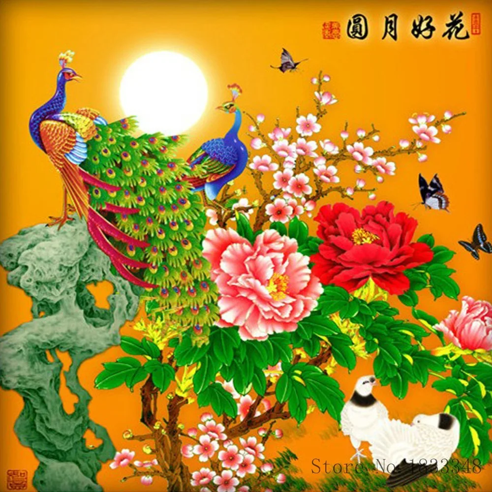 Сделай Сам алмаз живопись Павлин пион бабочка крестиком 5d вышивка рукоделие