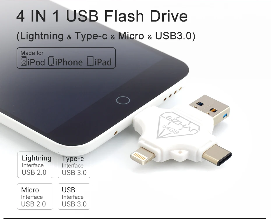 LEIZHAN 128 Гб OTG USB флеш-накопитель для iphone xr x 6s Adnroid флеш-накопитель 64 Гб USB C карта памяти TYPE-C Флешка 32 Гб USB ключ 16 Гб