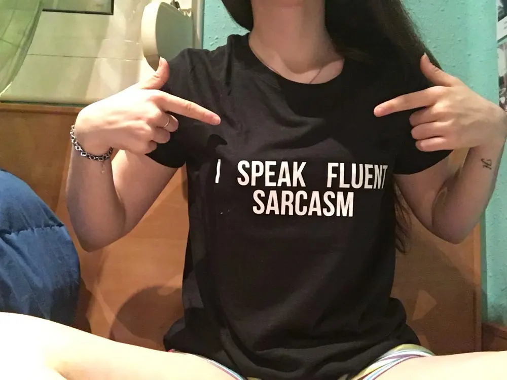 Womens Funny Summer T shirt White Parody I Speak Fluent Sarcasm Fashion American T-shirt Woman Tee Tops Street | Женская одежда