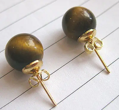 FREE SHIPPING6 pairs -10mm pink/purple/blue/red/green jade/black agate/tiger eye stud earring A0422 | Украшения и аксессуары