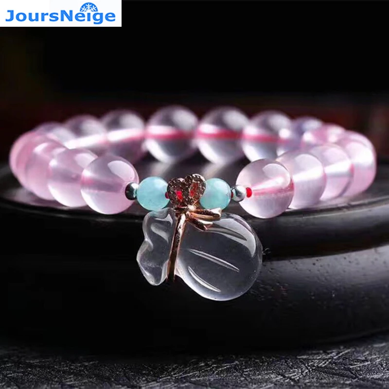 

Ice Pink Natural Crystal Bracelets Beads with Natural Pink Crystal Money bag Pendant Bracelet Lucky Girl Single lap Jewelry