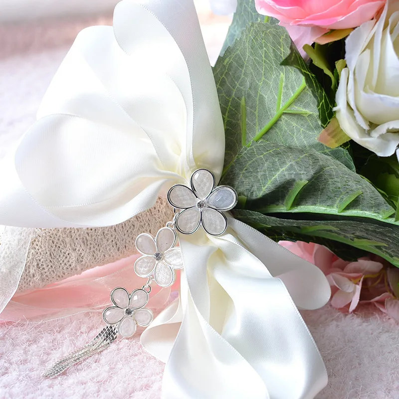 

Bridal Bouquet Flowers Rose Ribbon Wedding Bouquet Bride Holding Flower PE Rose Bridesmaid Wedding D465