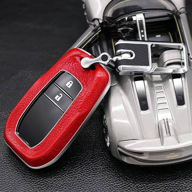red set Для Toyota Hilux Fortuner Land Cruiser Camry, Crown RAV4 Highlander натуральная кожа Футляр для дистанционного ключа чехол-накладка мягкий чехол-держатель - Название цвета: red set