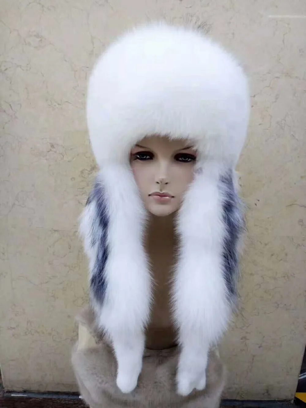 Winter Ushanka Hats Bomber Russian Woman Fluffy Trapper Natural Real Fox Fur Warm Round Ladies Fur Hat Scarf Set
