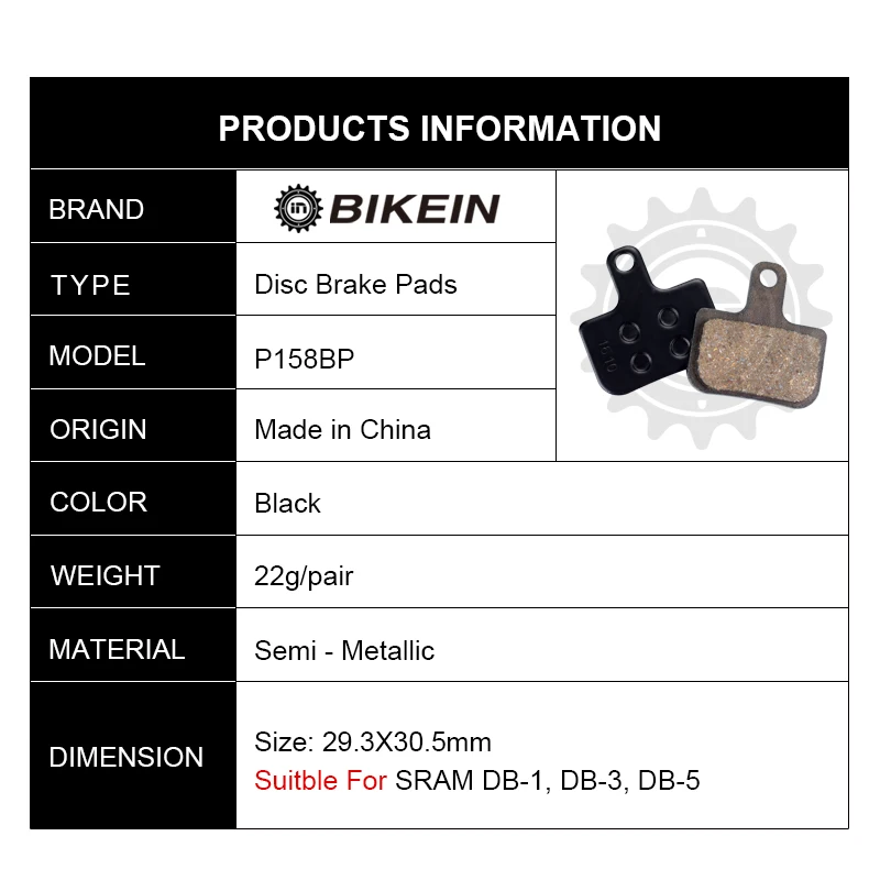 

BIKEIN 4 Pairs Cycling Mountain Bicycle Disc Brake Pads For SRAM DB-1, DB-3, DB-5 MTB Hydraulic Semi-Metallic Resin Brake Pad
