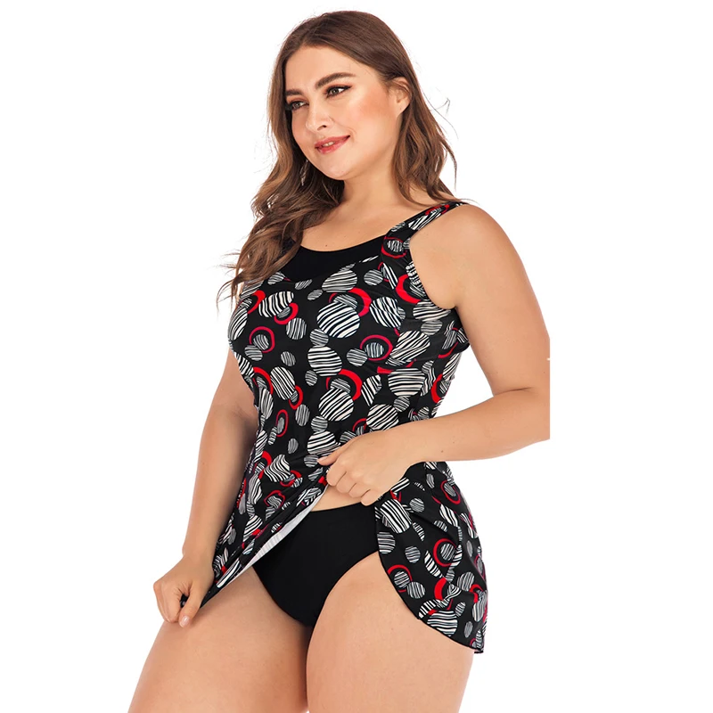 Plus Size Tankini Swimsuits Women Black Blue Dot Print Swimwear Push Up Skirt Tankinis Beachwear Two Pieces Swimming Suit