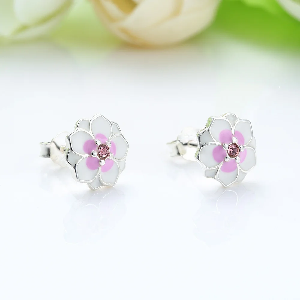 Серьги-гвоздики AZIZ BEKKAOUI в европейском стиле, настоящее 925 пробы, серебро, цветущая георгина, серьги для женщин, белые, розовые, серьги в виде цветка на День святого Валентина