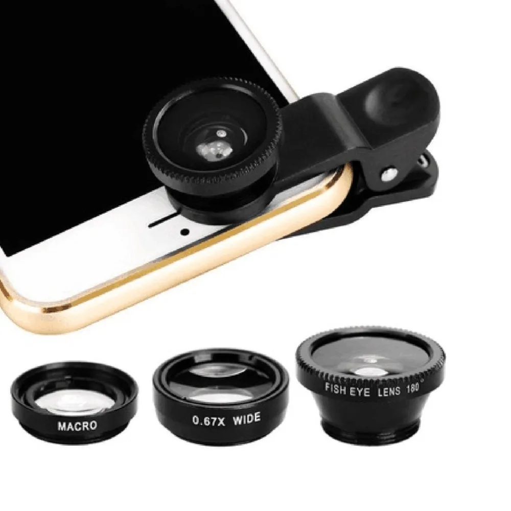 3 in1 комплект Универсальный Объективы для телефонов клип смартфон фотокамер
