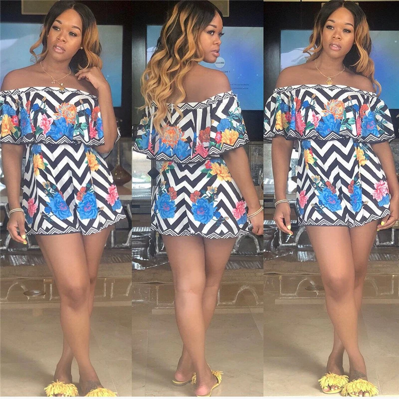 Женский комбинезон с оборками Adogirl Свободный Повседневный в полоску цветочным