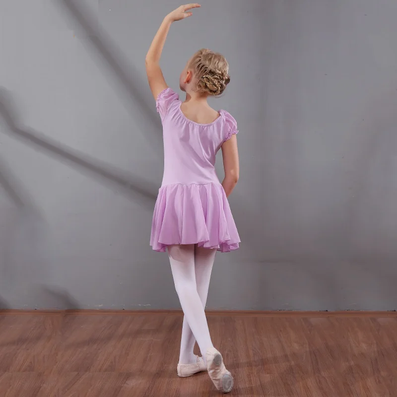 Children's Dance Dress Girls Practicing Dancing Summer Short-sleeved Cotton Ballet Skirt Costume D0789 | Тематическая одежда и