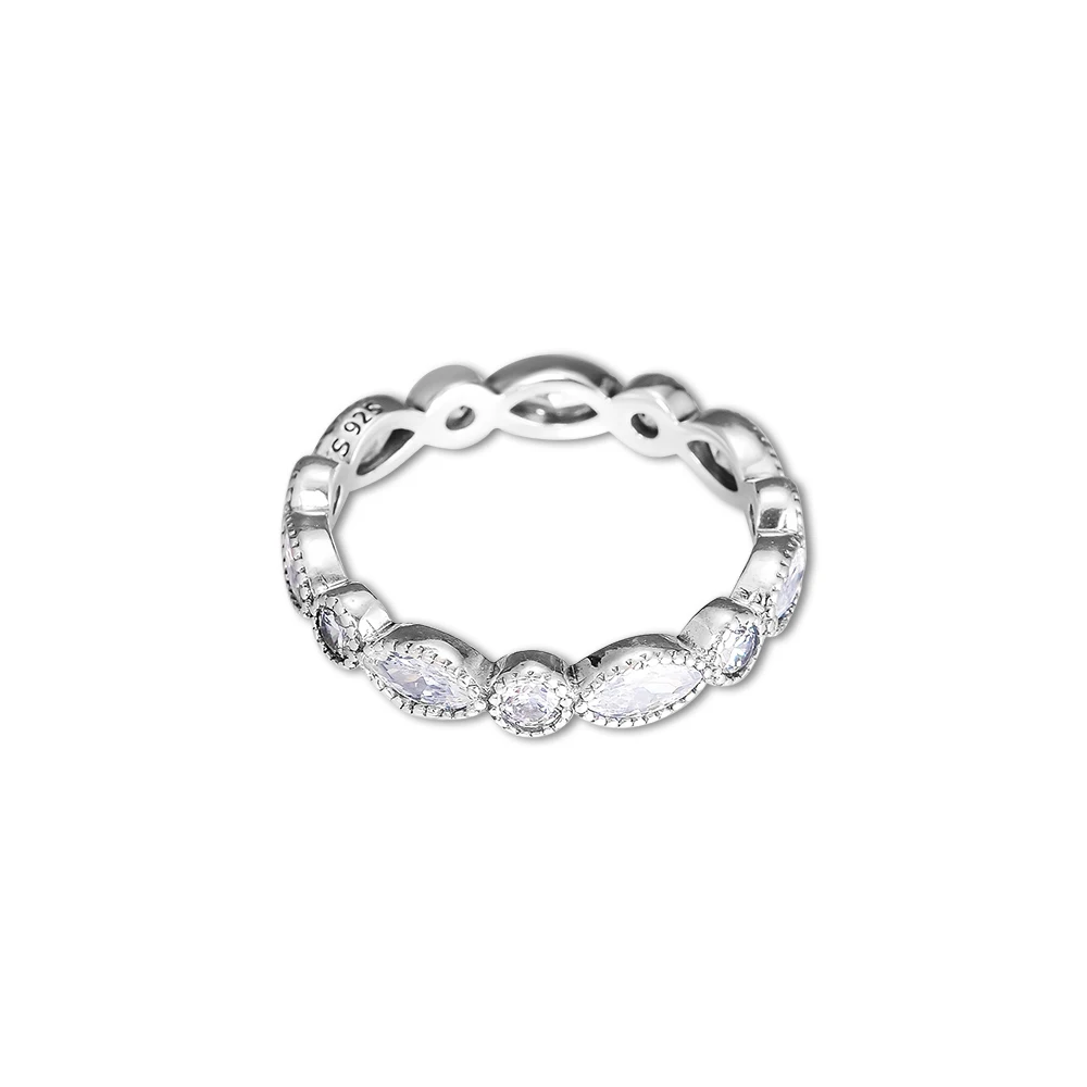 100% 925 Sterling Silver Ring with Clear CZ Round And Oval Eternity Rings for Women Gift Wedding Jewelry Sterling-Silver-Jewelry | Украшения