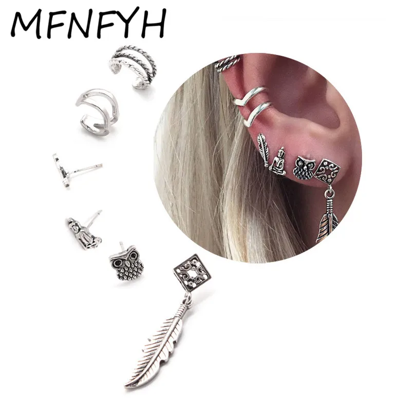 MFNFYH 6 шт./компл. Boho винтажные серебряные геометрические серьги набор маленькая