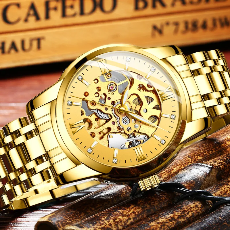 

HAIQIN New Mens Watches Luxury Top Brand Gold Watch Men Relogio Masculino Automatic Mechanical Luminous Calendar Wristwatch+box