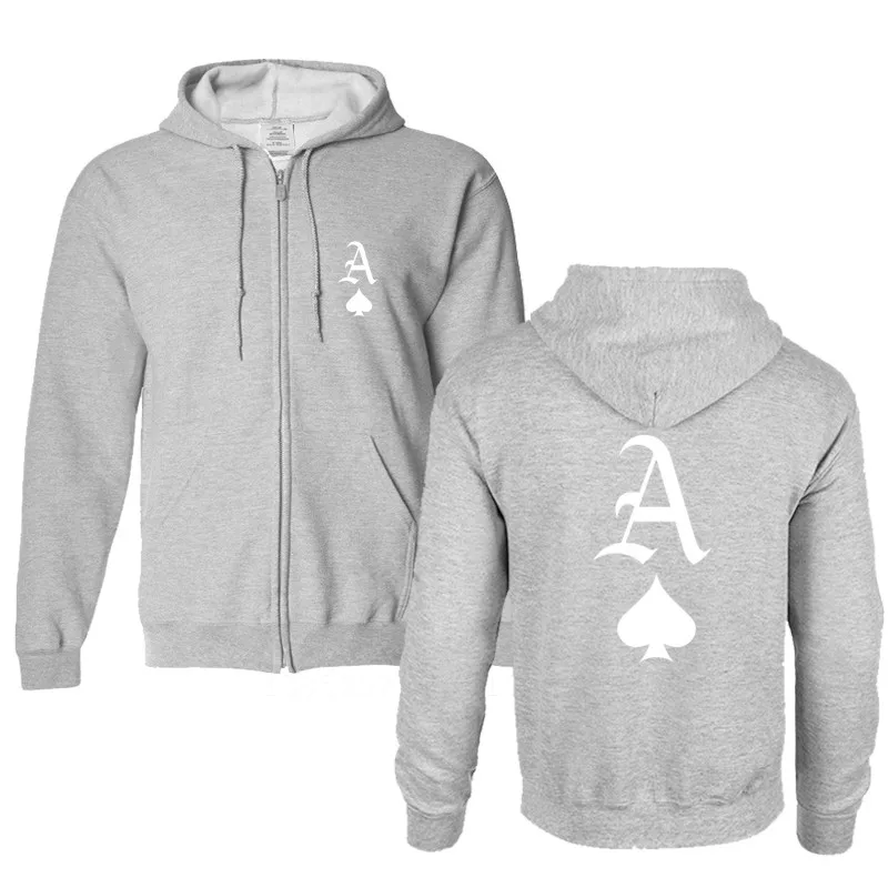 Толстовки больших размеров для мужчин хип-хоп куртка на молнии свитшоты ACE OF SPADES