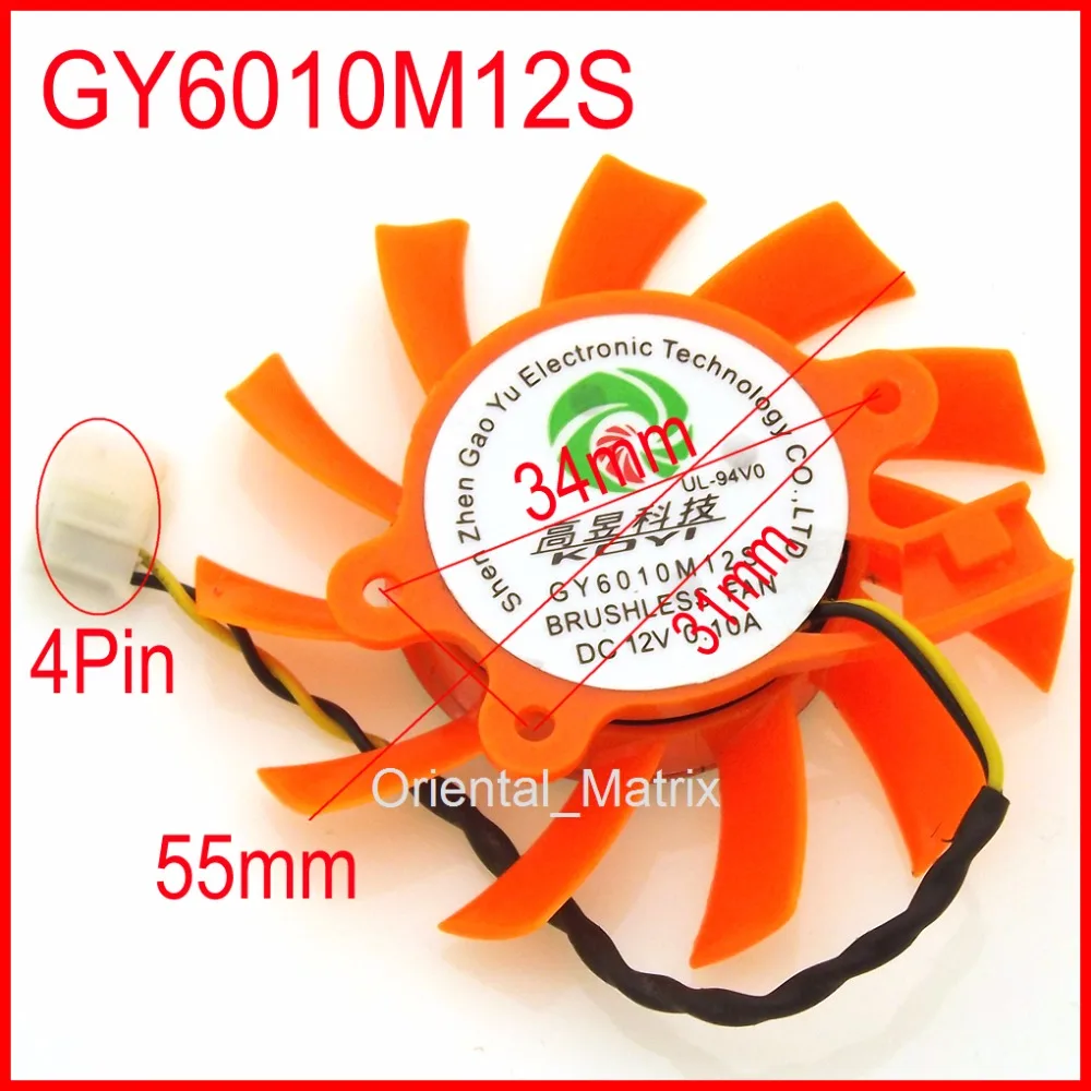 GY6010M12S 12 В 0.10A 55 мм 34x31x13 2 провода 4Pin для ZOTAC GT210 GT220 GT240 GT430 Вентилятор Охлаждения