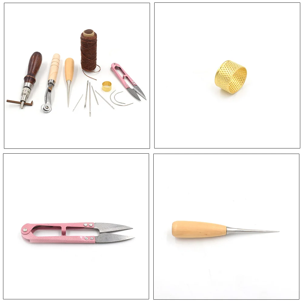 

Handmade leather tools. Hand stitched leather tool accessories. DIY leather hand-mounted mold. Leather sewing kit
