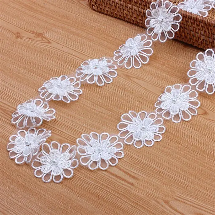91cm white H652 5 см жемчужный цветок DIY растворимые Свадебные Кружева отделка Вязание вышитые ручной работы Лоскутные Ленточные швейные принадлежности ремесло - Цвет: 91cm white