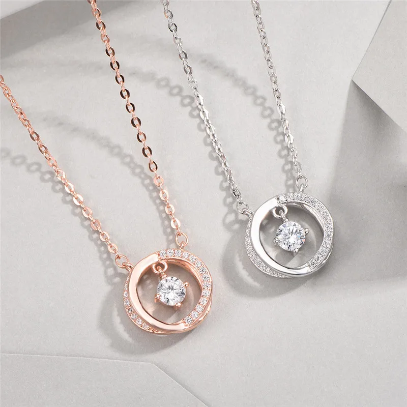

Cute Female Rose Gold Chain Necklace Fashion Real 925 Sterling Silver Wedding Necklaces For Women Small Round Pendants Necklaces