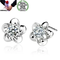omhxzj wholesale fashion jewelry leaves flowers white aaa zircon amethyst plum flower 925 sterling silver stud earrings ys02