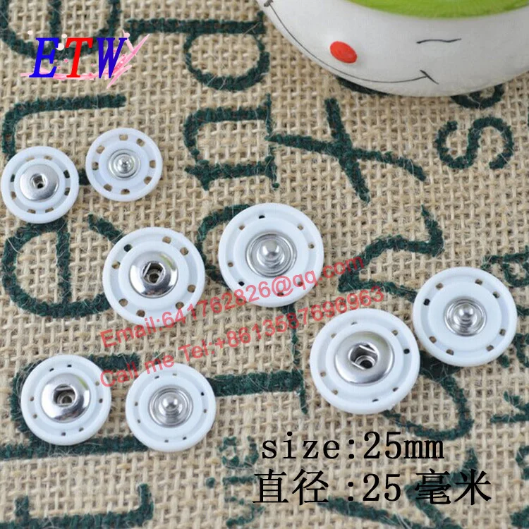 

wholesaler 50 Sets Size 25MM White Plastic with Copper Snap Buttons For Clother Bag Free Shipping