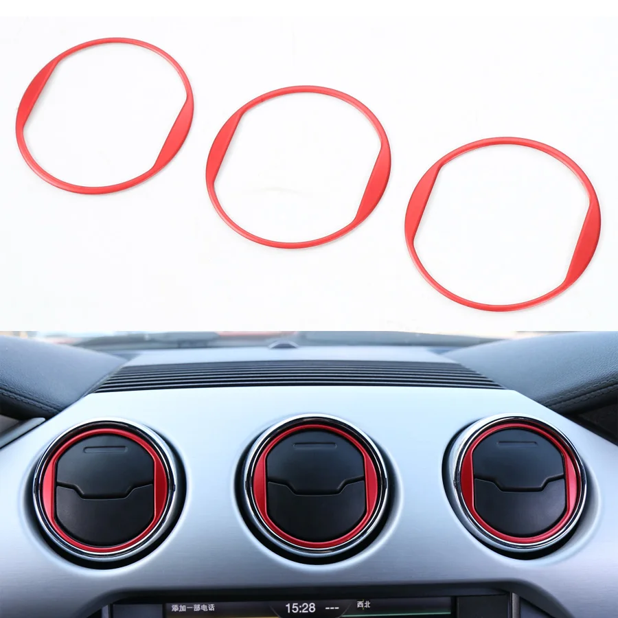 YAQUICKA 3Pcs Car Interior Dashboard Central Air Conditioner Vent Ring Circle Trim Sticker Sequins For Ford Mustang 2015 2016 | Автомобили