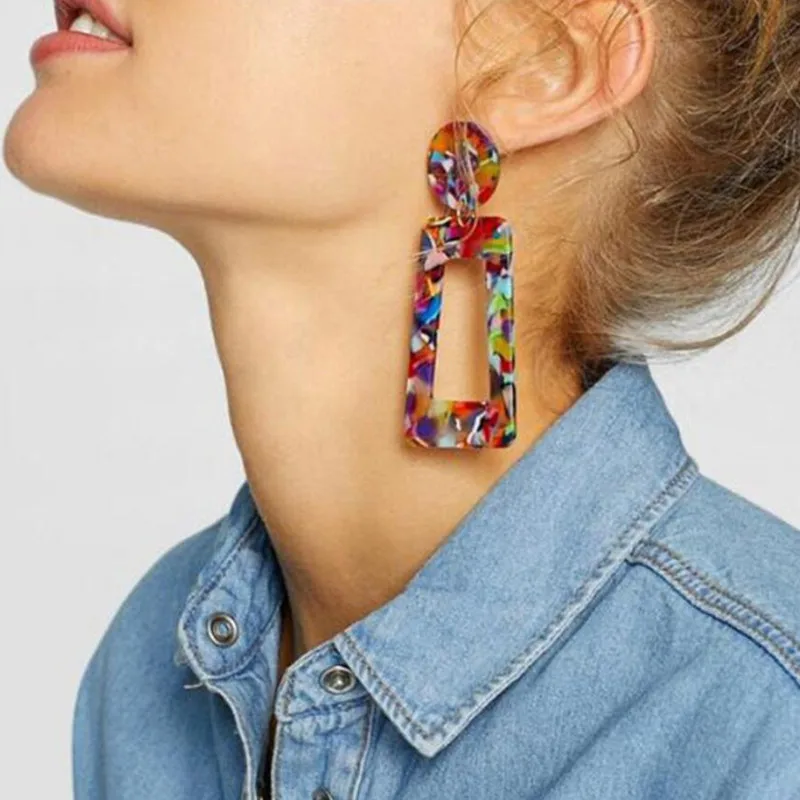 Женские Геометрические серьги-подвески большие квадратные акриловые серьги из