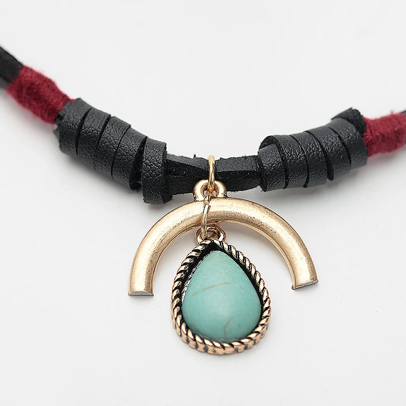 Economici 2017 Corda Nera Faux Leather Choker Della Collana Lunga Del Regalo Caldo Delle Donne Goccia D'acqua Howlite Collana Del Pendente Geometrico Myc06076