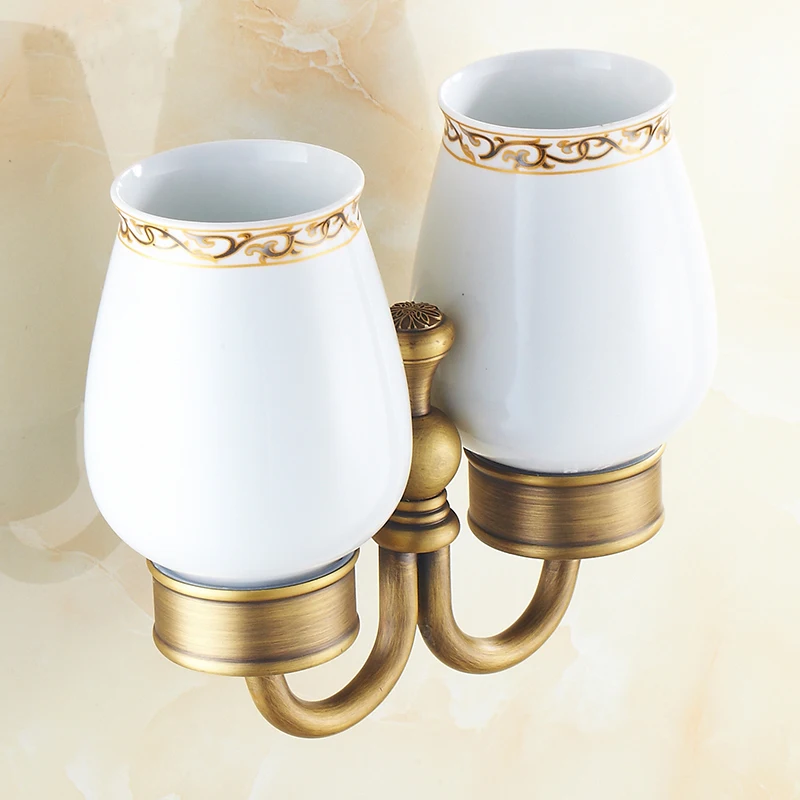 Ванная комната настенный двойной держатель для чашки античная медь стакан