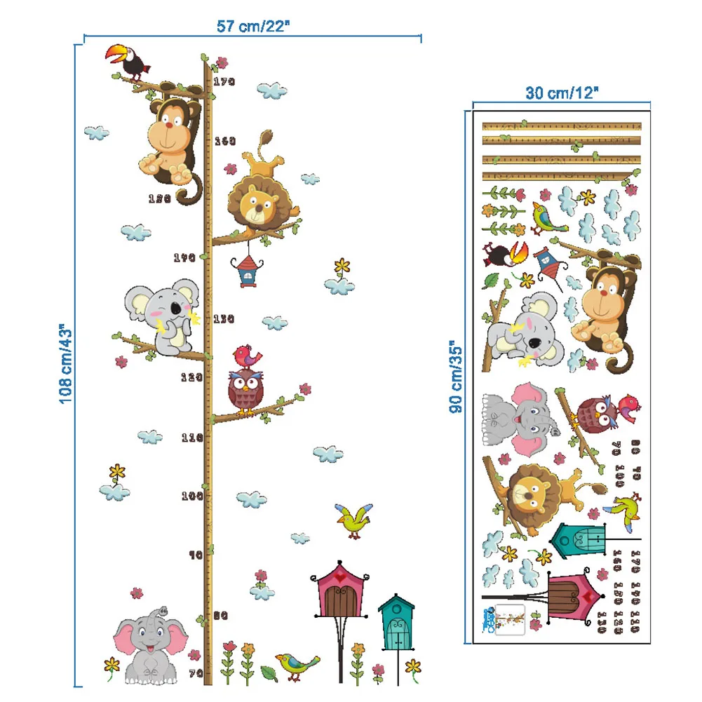 Лучшие Мультяшные наклейки с животными на стену измеряющая рост линейка